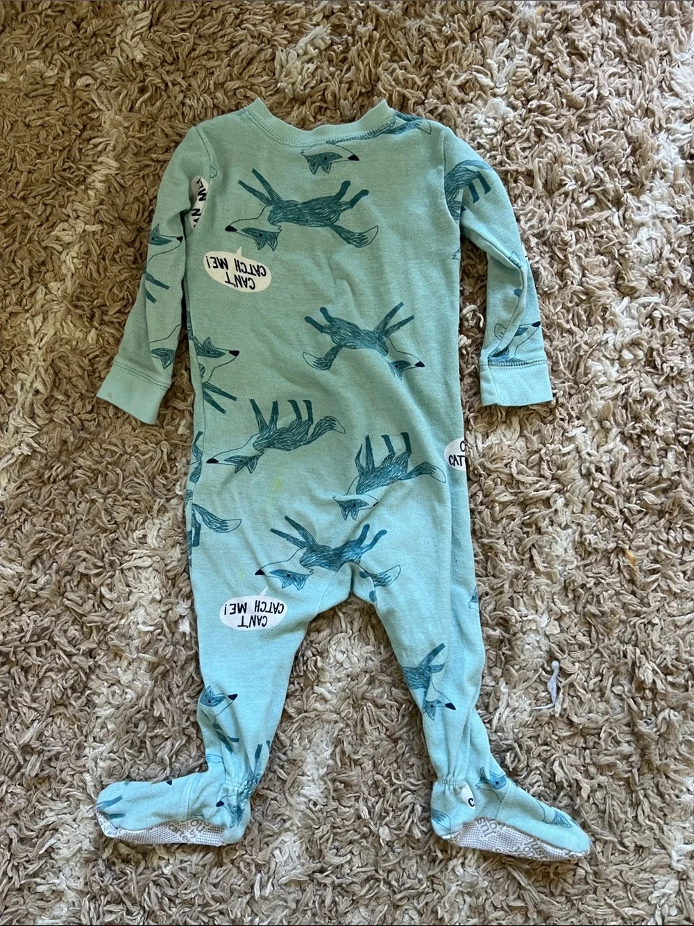 Mint Fox Print Footed One-Piece Pajamas for Kids